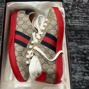 Gucci Ace GG Supreme Web Sneakers Red Sole Size 37 / US 7 With Box